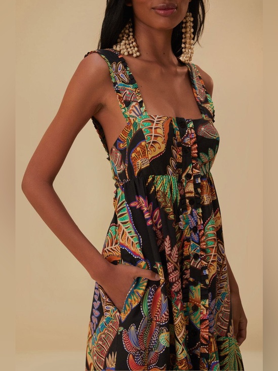 FARM Rio Dresses & Skirts - Farm Rio XxS Cool Foliage Black Sleeveless Maxi Dress